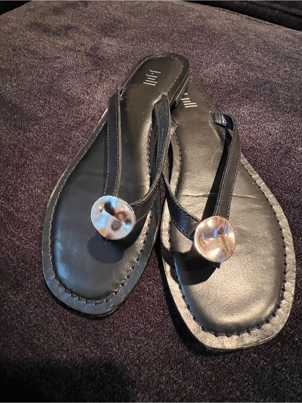 J. Jill Brown Leather Thong Sandals with Round Accent